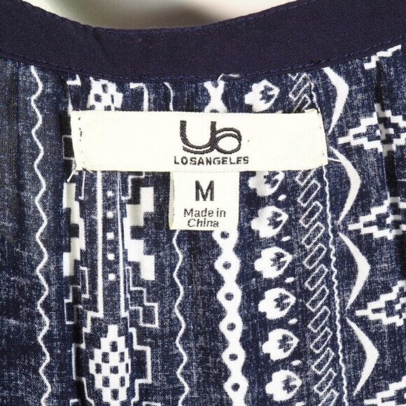 Ya Los Angeles BoHo Dress Size M Womens Cold Shoulder Blue White - Picture 6 of 7
